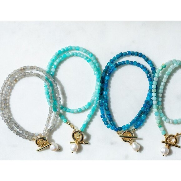 Labradorite Beaded Necklace w/ Gold Toggle Clasp + Removable Pearl BEAUTIFUL - Picture 12 of 15